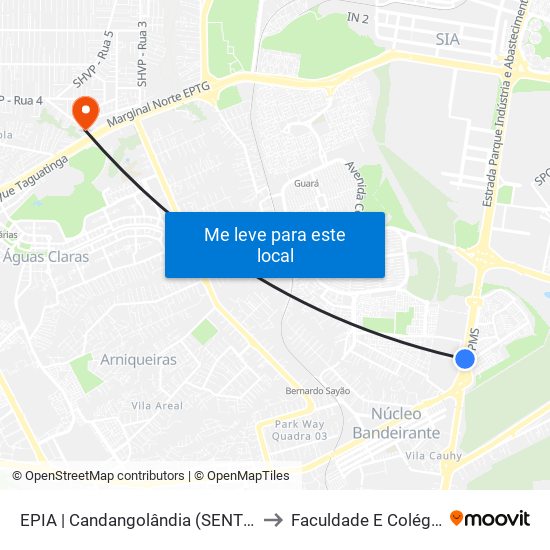 EPIA | Candangolândia (SENTIDO GOIÁS) to Faculdade E Colégio Mauá map