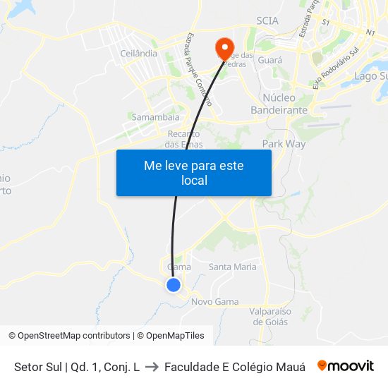Setor Sul | Qd. 1, Conj. L to Faculdade E Colégio Mauá map