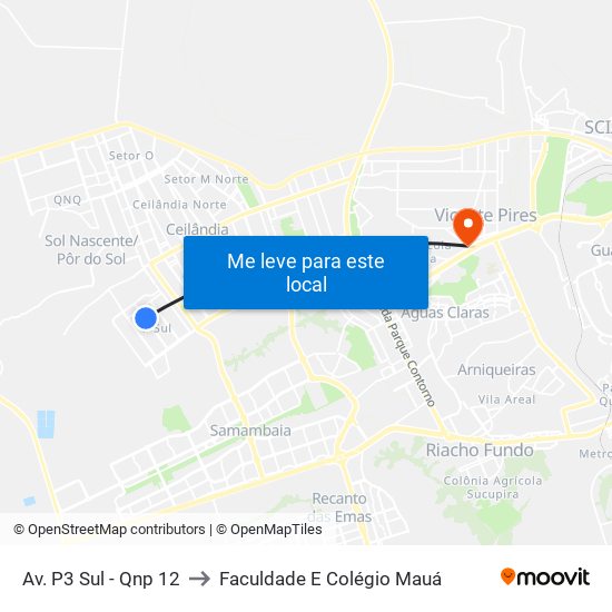 Av. P3 Sul - Qnp 12 to Faculdade E Colégio Mauá map