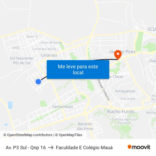 Av. P3 Sul - Qnp 16 to Faculdade E Colégio Mauá map