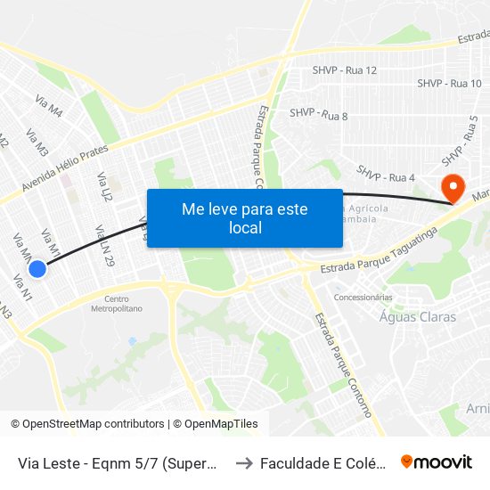 Via Leste - Eqnm 5/7 (Superm. Guarapari) to Faculdade E Colégio Mauá map