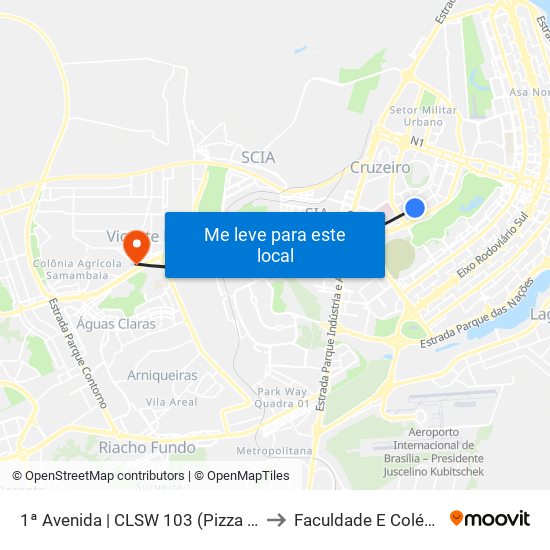 1ª Avenida | CLSW 103 (Pizza Dom Bosco) to Faculdade E Colégio Mauá map