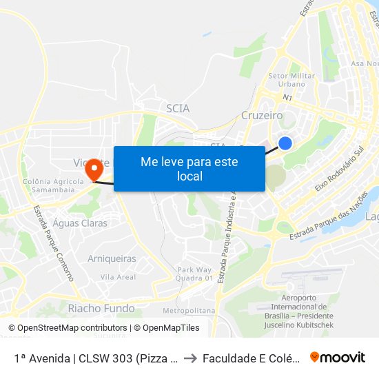 1ª Avenida | CLSW 303 (Pizza Dom Bosco) to Faculdade E Colégio Mauá map