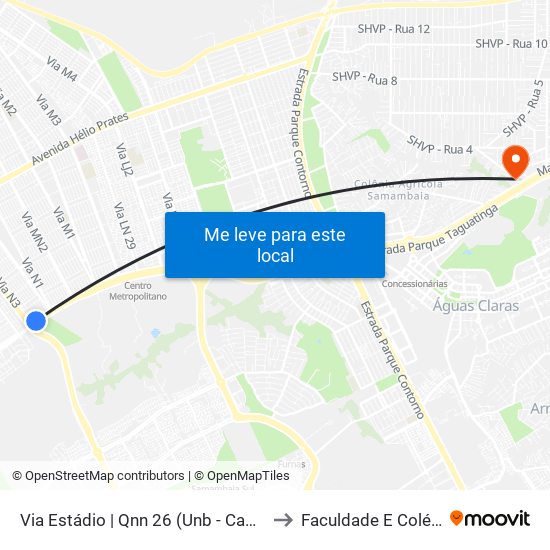 Via Estádio | Qnn 26 (Unb - Campus Ceilândia) to Faculdade E Colégio Mauá map