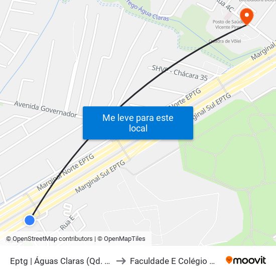 Eptg | Águas Claras (Qd. 107) to Faculdade E Colégio Mauá map