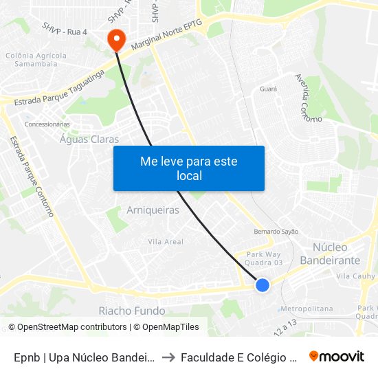 Epnb | Upa Núcleo Bandeirante to Faculdade E Colégio Mauá map