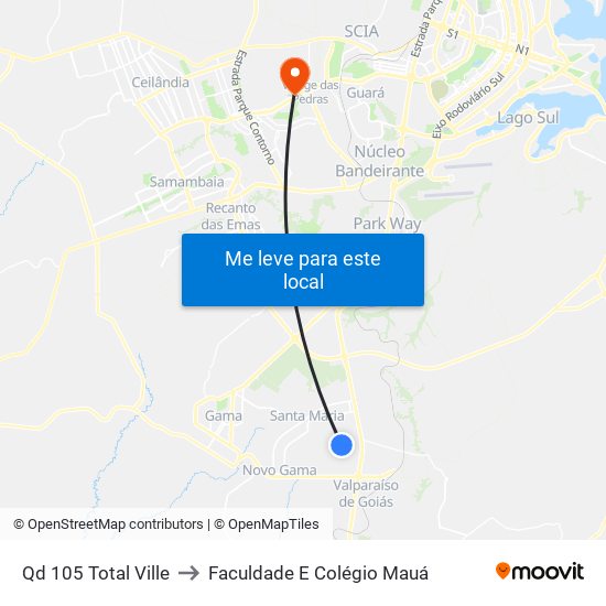 Qd 105 Total Ville to Faculdade E Colégio Mauá map