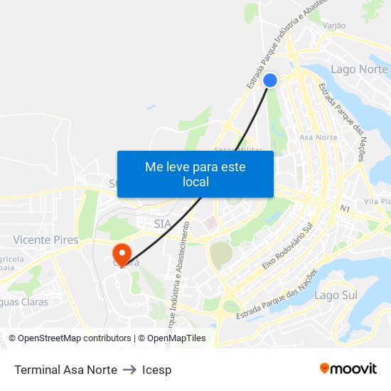 Terminal Asa Norte to Icesp map