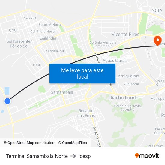 Terminal Samambaia Norte to Icesp map