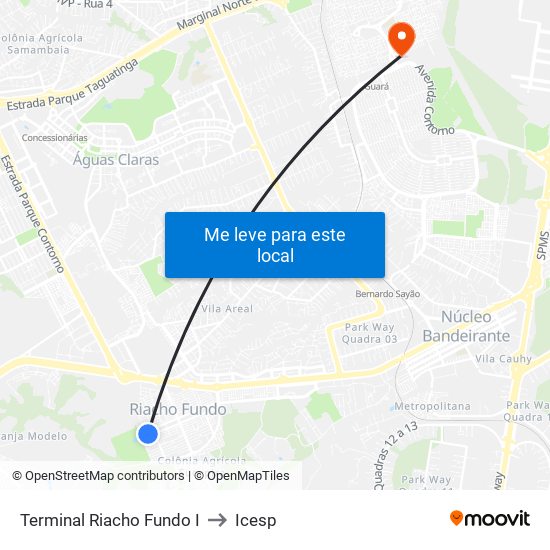 Terminal Riacho Fundo I to Icesp map