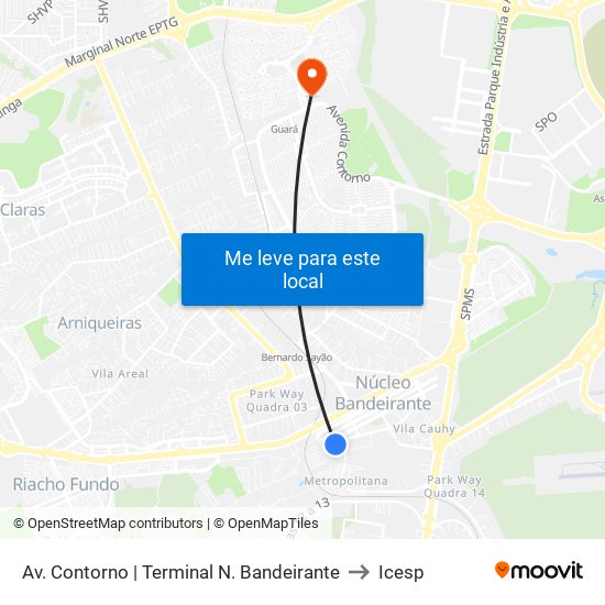 Av. Contorno | Terminal N. Bandeirante to Icesp map
