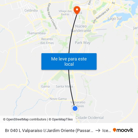 Br 040 L Valparaíso I/Jardim Oriente (Passarela Amarela) to Icesp map