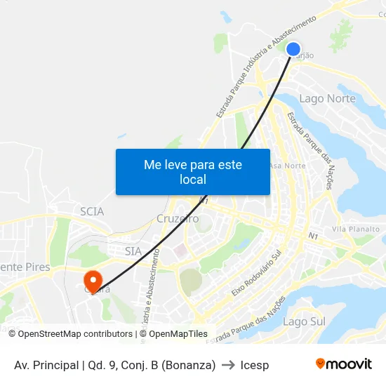 Av. Principal | Qd. 9, Conj. B (Bonanza) to Icesp map
