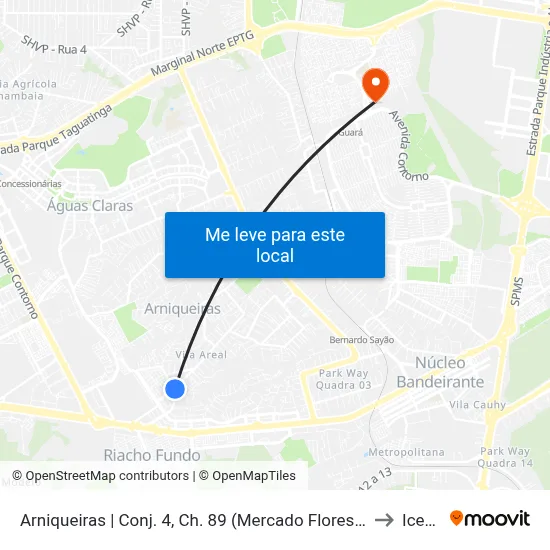 Arniqueiras | Conj. 4, Ch. 89 (Mercado Floresta) to Icesp map