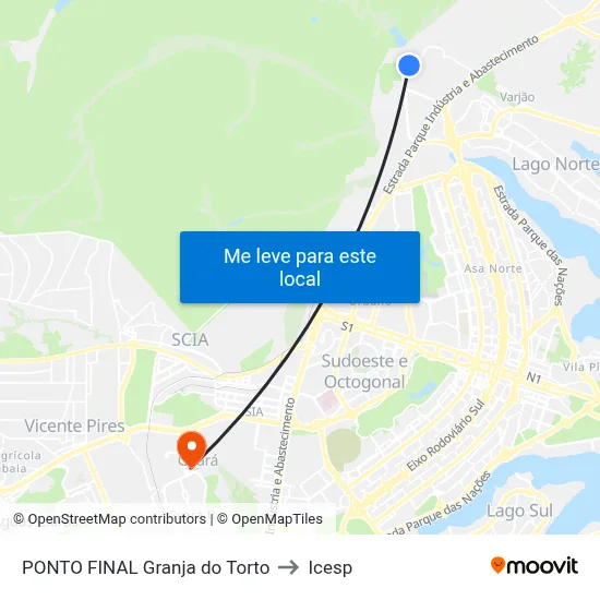 PONTO FINAL Granja do Torto to Icesp map