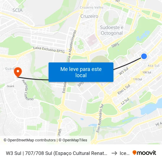 W3 Sul | 707/708 Sul (Espaço Cultural Renato Russo) to Icesp map