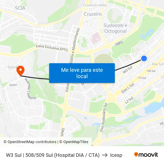 W3 Sul | 508/509 Sul (Hospital DIA / CTA) to Icesp map