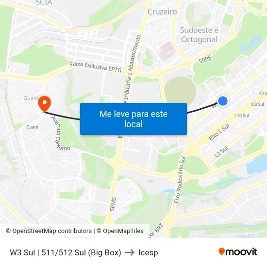 W3 Sul | 511/512 Sul (Big Box) to Icesp map