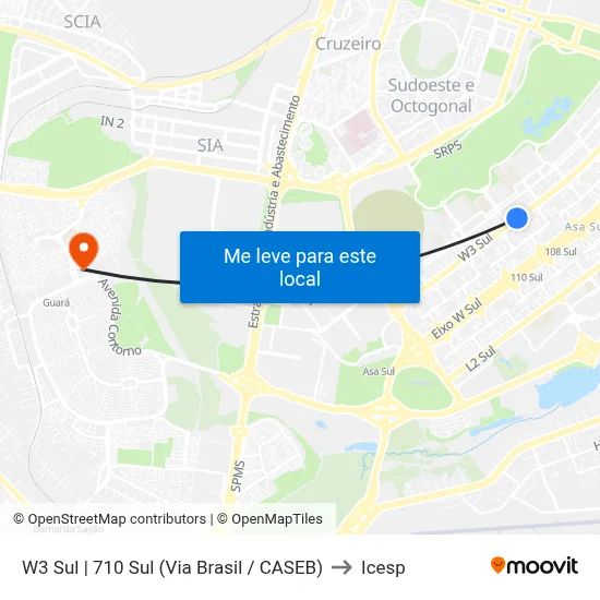 W3 Sul | 710 Sul (Via Brasil / CASEB) to Icesp map