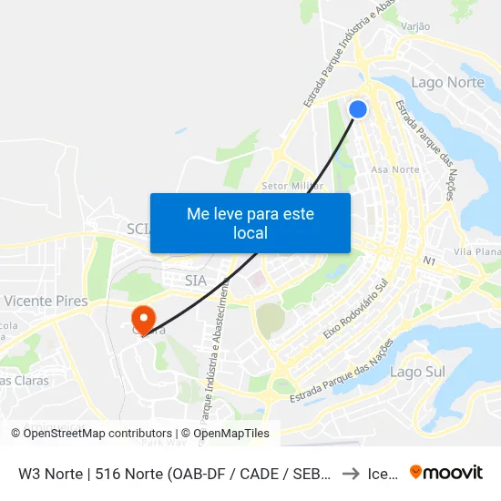 W3 Norte | 516 Norte (OAB-DF / CADE / SEBRAE) to Icesp map