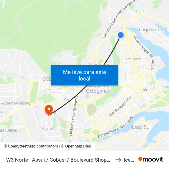 W3 Norte | Assai / Cobasi / Boulevard Shopping to Icesp map