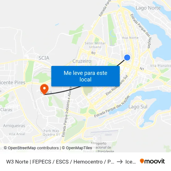 W3 Norte | FEPECS / ESCS / Hemocentro / PETZ to Icesp map