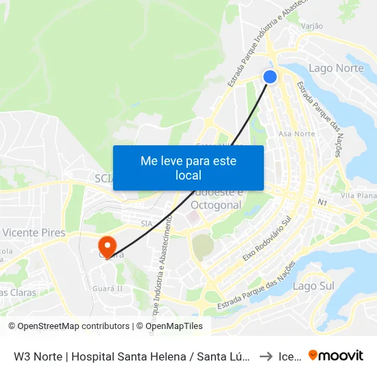 W3 Norte | Hospital Santa Helena / Santa Lúcia Norte to Icesp map