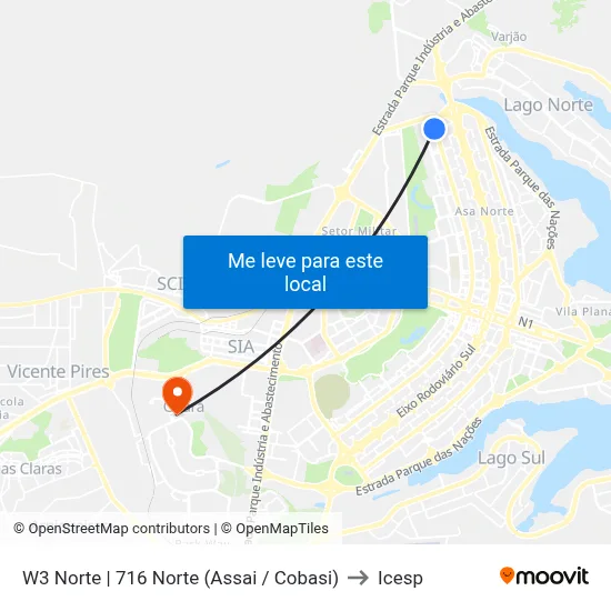 W3 Norte | 716 Norte (Assai / Cobasi) to Icesp map