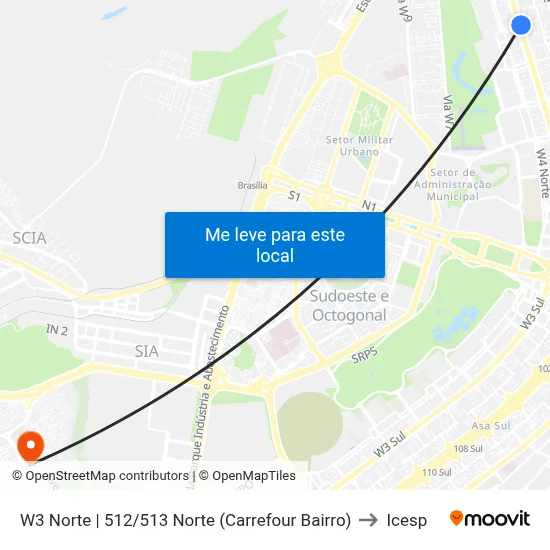 W3 Norte | 512/513 Norte (Carrefour Bairro) to Icesp map