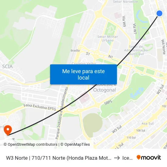 W3 Norte | 710/711 Norte (Honda Plaza Motors) to Icesp map
