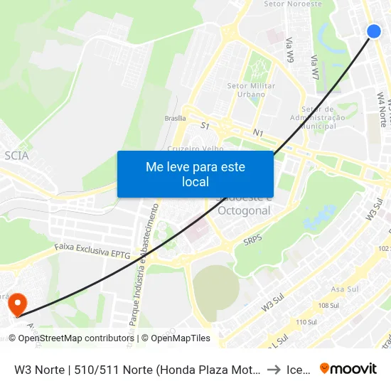 W3 Norte | 510/511 Norte (Honda Plaza Motors) to Icesp map