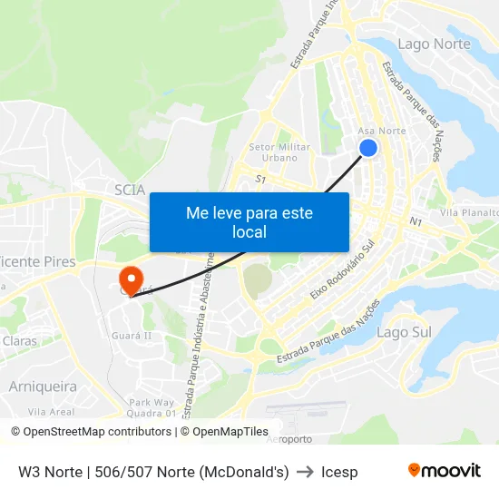 W3 Norte | 506/507 Norte (McDonald's) to Icesp map