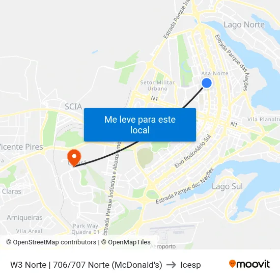 W3 Norte | 706/707 Norte (McDonald's) to Icesp map