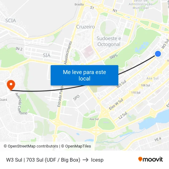 W3 Sul | 703 Sul (UDF / Big Box) to Icesp map