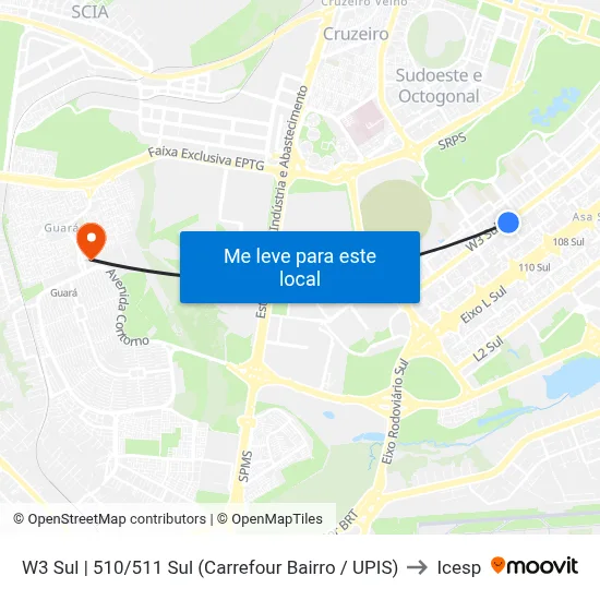 W3 Sul | 510/511 Sul (Carrefour Bairro / UPIS) to Icesp map