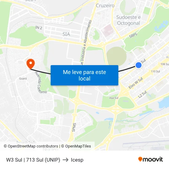 W3 Sul | 713 Sul (UNIP) to Icesp map