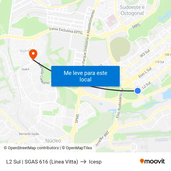 L2 Sul | SGAS 616 (Linea Vitta) to Icesp map