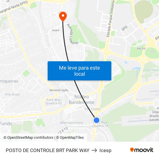 POSTO DE CONTROLE BRT PARK WAY to Icesp map