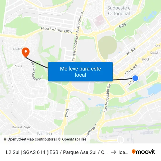 L2 Sul | SGAS 614 (IESB / Parque Asa Sul / CREAS) to Icesp map