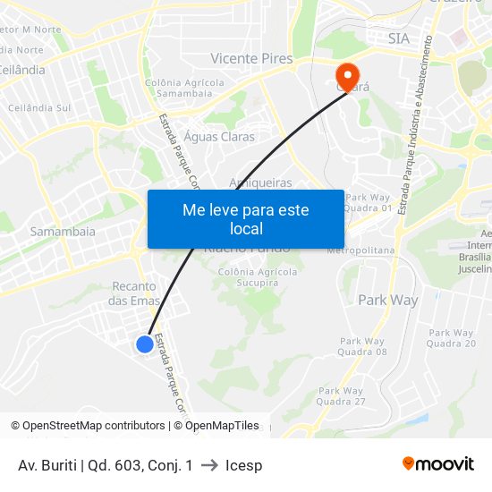 Av. Buriti | Qd. 603, Conj. 1 to Icesp map