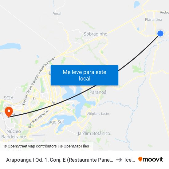 Arapoanga | Qd. 1, Conj. E (Restaurante Panela Velha) to Icesp map