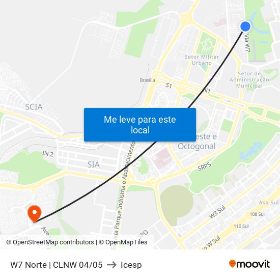 W7 Norte (Acesso Sqnw 105) to Icesp map