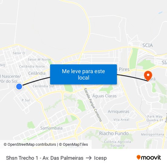 Shsn Trecho 1 - Av. Das Palmeiras to Icesp map