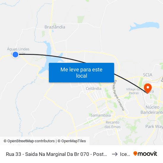 Rua 33 - Saida Na Marginal Da Br 070 - Posto Ponteio to Icesp map