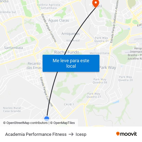 Academia Performance Fitness to Icesp map