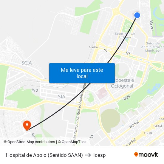 Hospital de Apoio (Sentido SAAN) to Icesp map