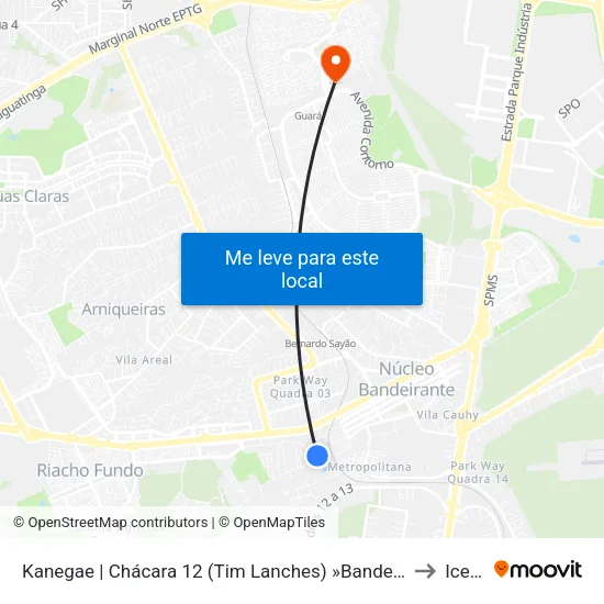 Kanegae | Chácara 12 (Tim Lanches) »Bandeirante» to Icesp map