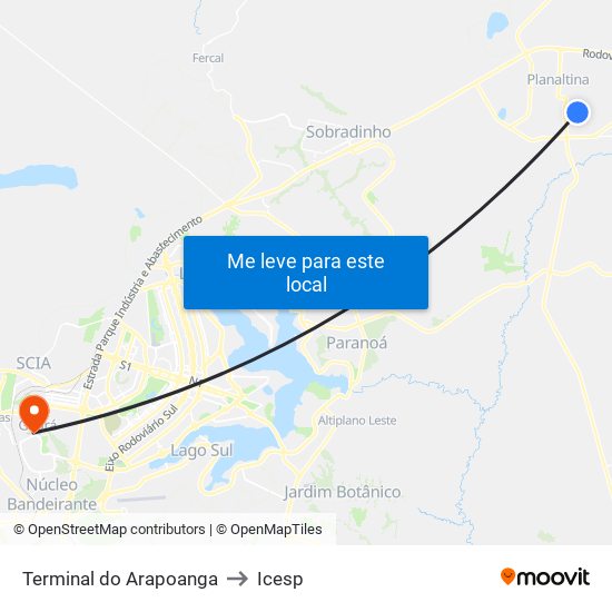 Terminal Do Arapoanga to Icesp map