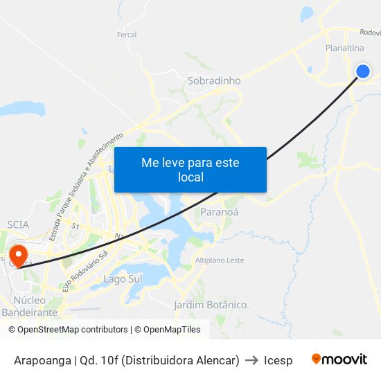 Arapoanga | Qd. 10f (Distribuidora Alencar) to Icesp map