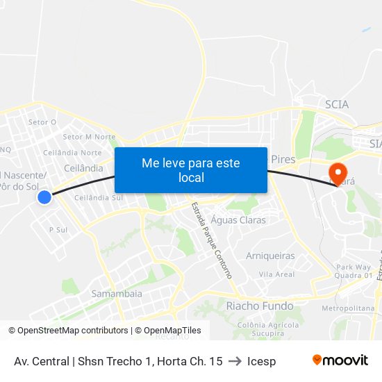 Av. Central | Shsn Trecho 1, Horta Ch. 15 to Icesp map